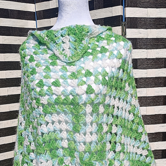 Crochet Long Triangular Pullover Knee-lenght Poncho Wrap Women One Size Fits All - Picture 4 of 7